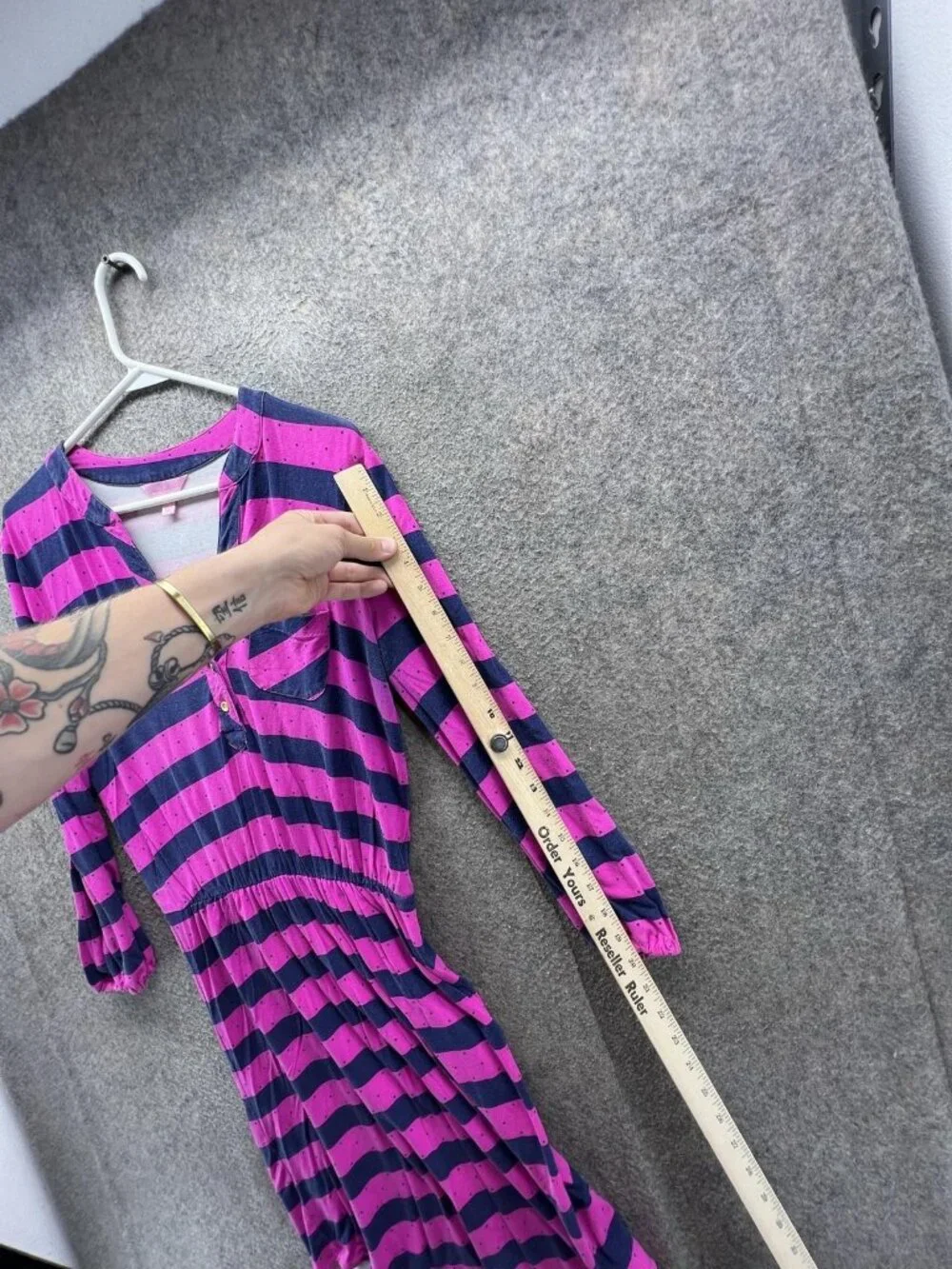Lilly Pulitzer Dress Womens Small Pink Striped Henley 3/4 Sleeve Fit Flare Short